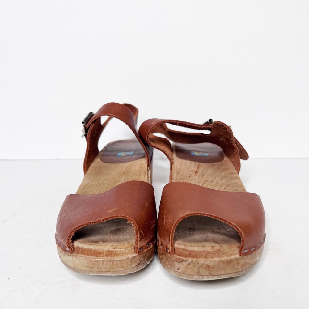 MIA Swedish Wooden Clogs Leather Tan Size 38 Women’s Sandals - Picture 3 of 7